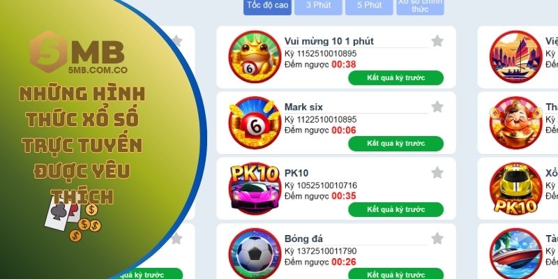 Những hình thức xổ số trực tuyến được yêu thích tại nhà cái 5MB
